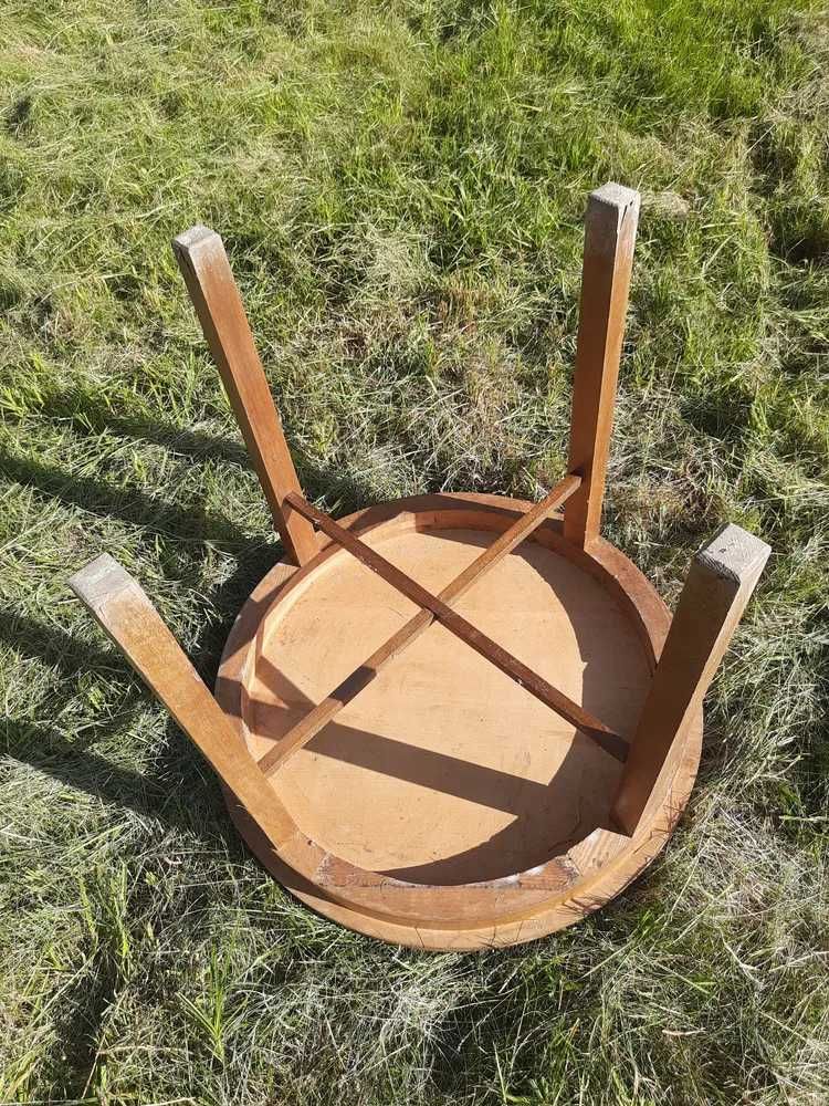 Stół okrągły drewniany stary PRL retro antyk vintage