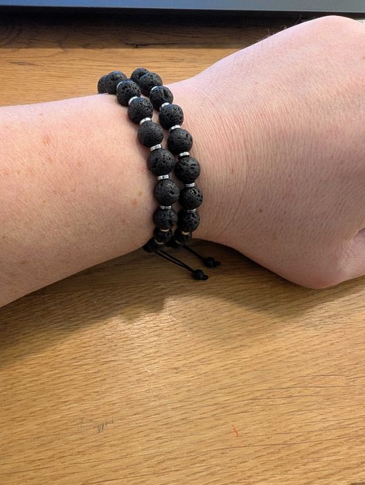 Męska bransoletka sznurkowa, Naturalny kamień lawowy i Hematyt