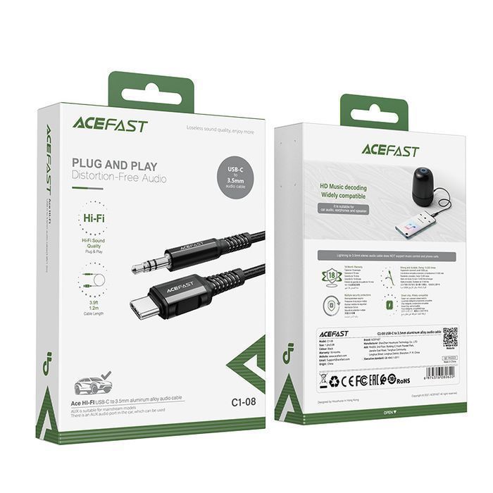 Kabel Audio USB Typ C do Jacka 3,5 mm 1,2M Acefast Aux Czarny