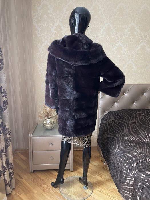 24.11 Київ примірки! Норкова шуба 85 см, капюшон 44-46, чорнильна