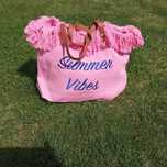 Torba plażowa BOHO z frędzlami różowa z haftem Summer Vibes NOWA
