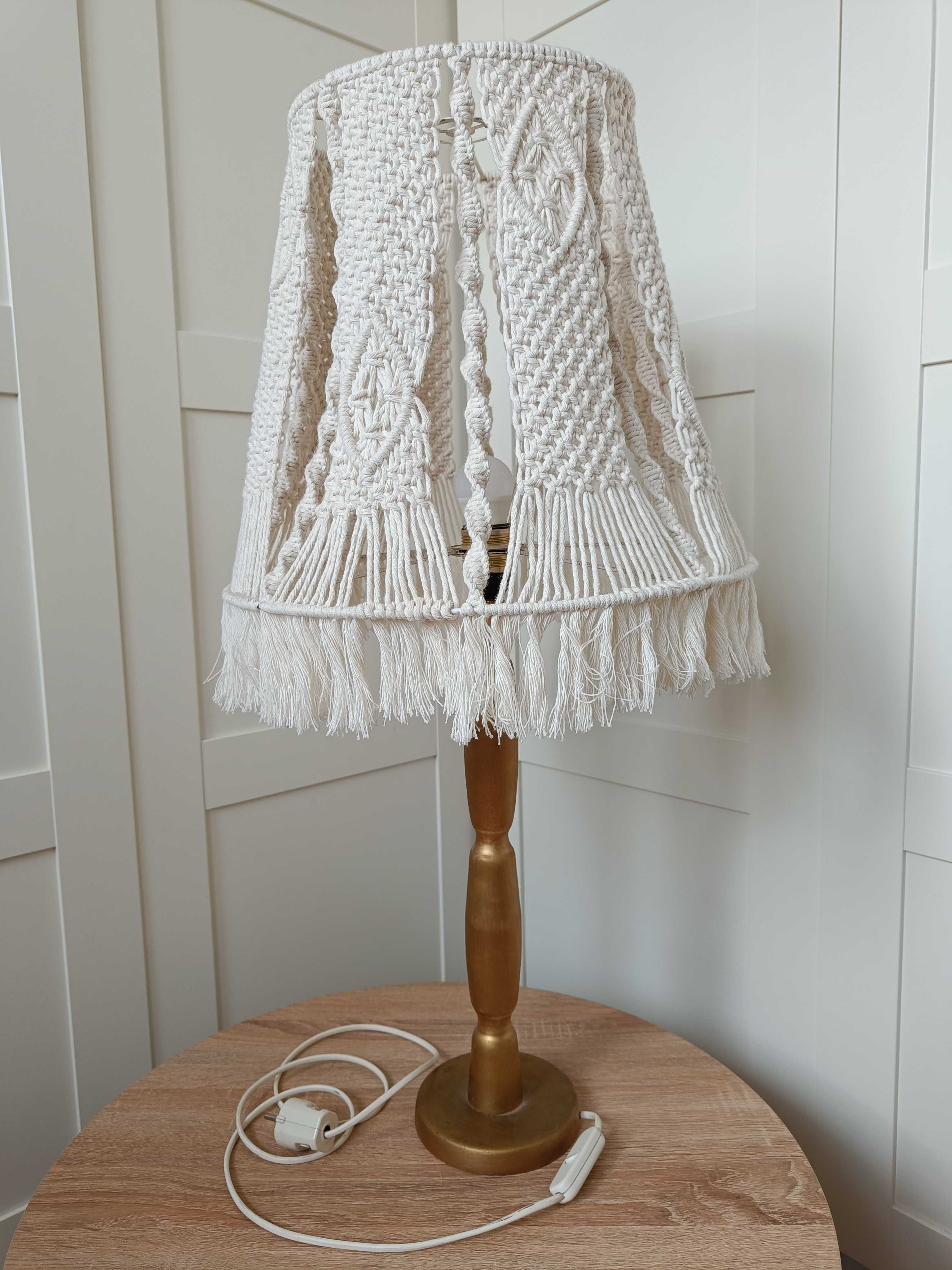 LAMPA stojąca nocna / Abażur z makramy kremowy / Wys. 80cm