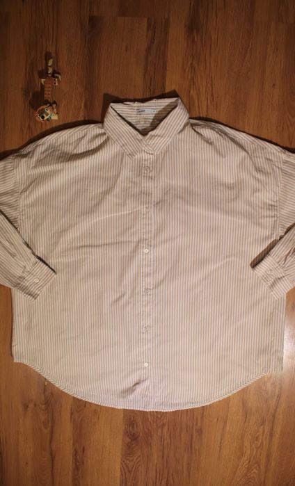 Koszula Cropp r. XL damska w paski brąz/beż dł rękaw bawełna