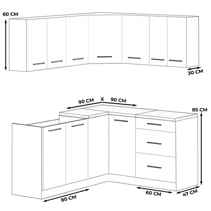 Nowoczesna Kuchnia Modułowa Narożna 3.2m Zestaw Kuchenny Duży Z Blatem