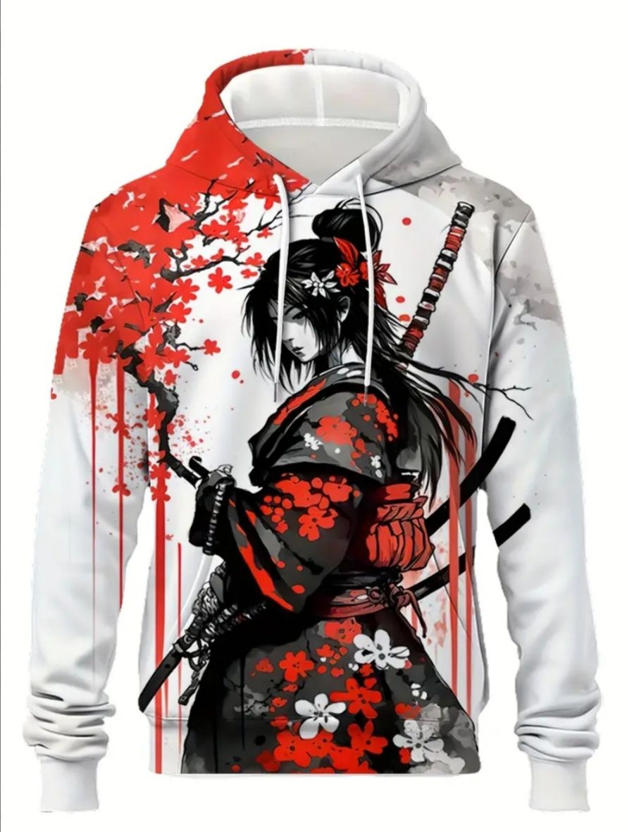Anime Hoodie Sakura Blossom Samurai.