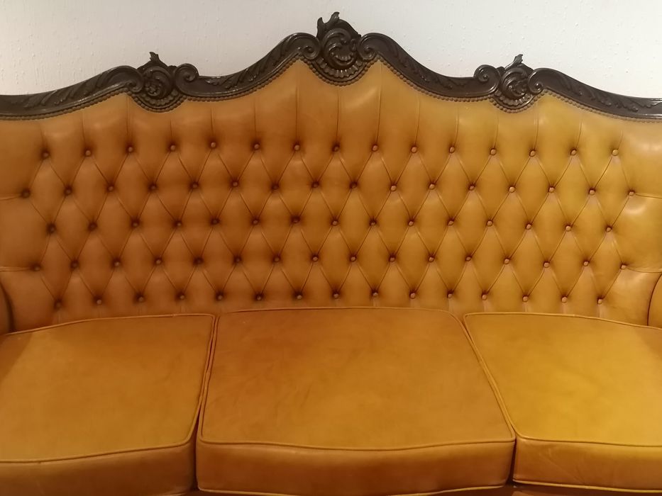 Antigo clássico sofá canapé pele couro, Luís XV. Capitoné Chesterfield