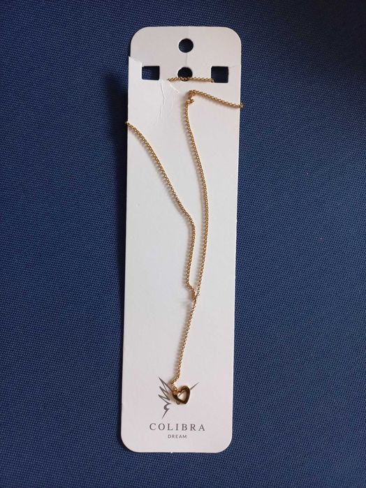 złoty łańcuszek naszyjnik długi z serduszkiem  celebrytka Colibra