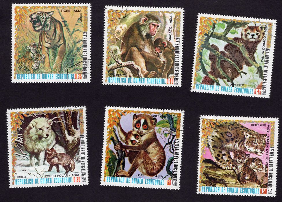 Znaczki 7 szt. Asian Animals Mi 938 - 944 Gwinea Równikowa 1976 CTO