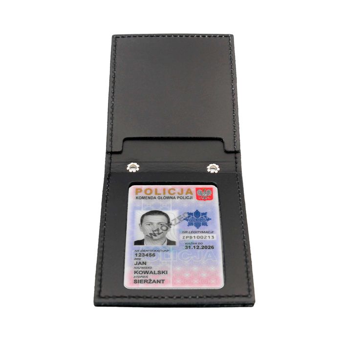Skórzane etui na odznakę legitymację policyjną z łańcuszkiem długopis