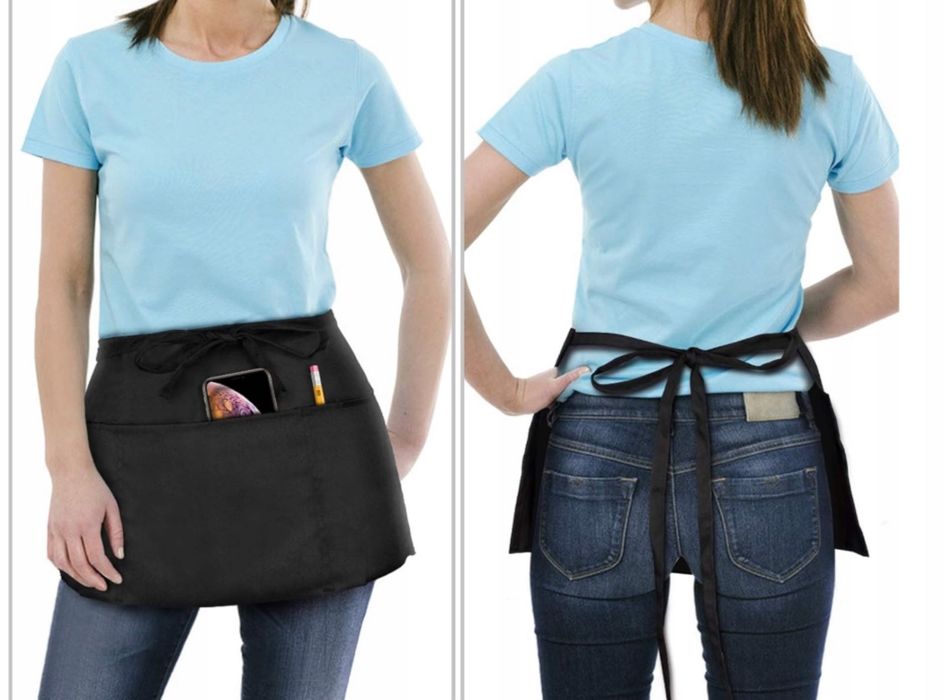 Fartuch Kuchenny z 3 kieszeniami Wiązany Plamoodporny 2szt 60cm Czarny