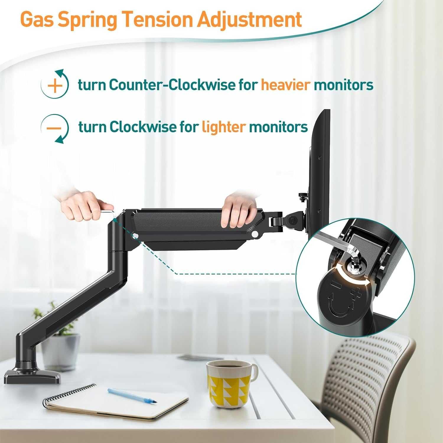 Ramię na monitor sprężyna gazowa 13-27" do 9kg mocny