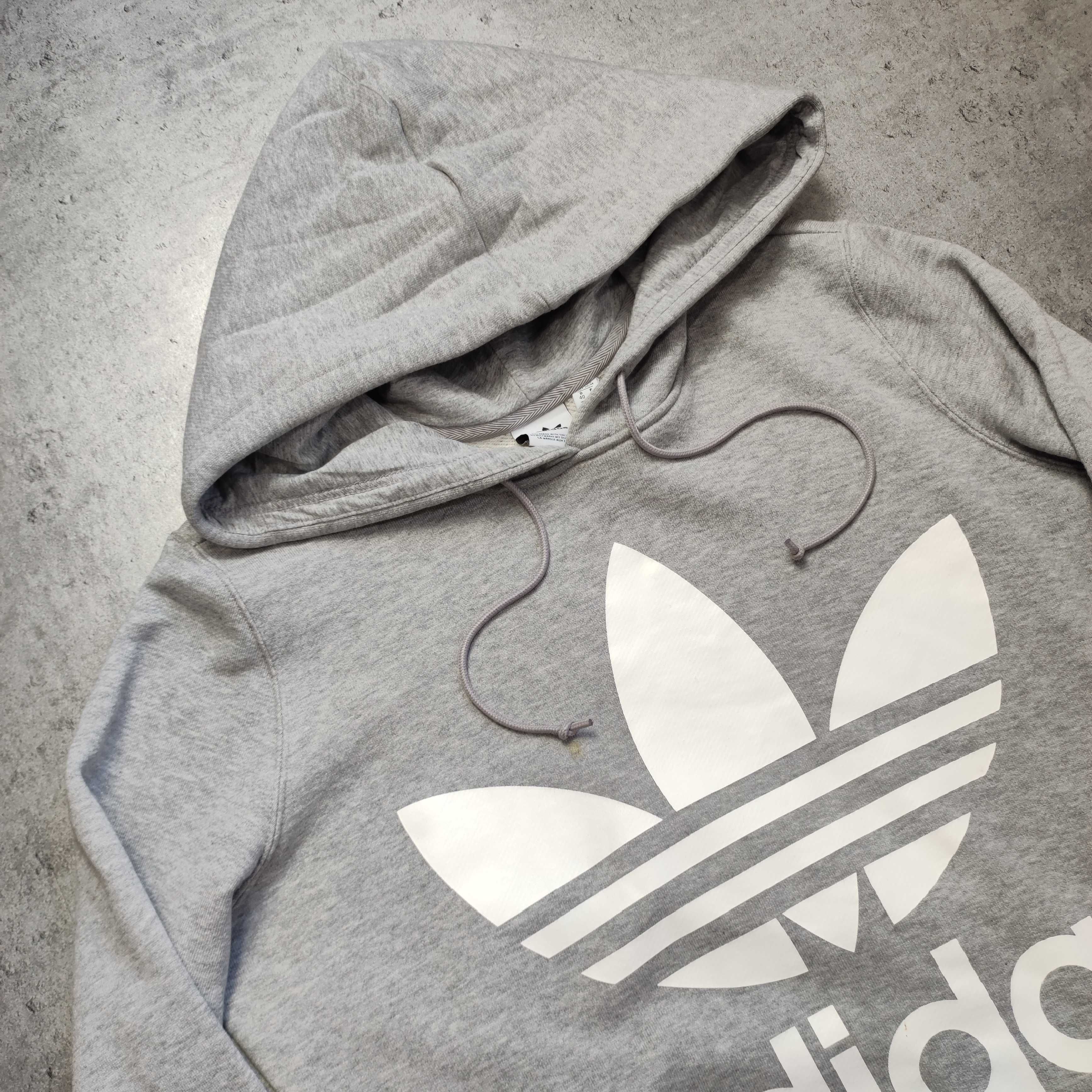 DAMSKA Bluza z Kapturem Hoodie Duże Logo Adidas Klasyczna Szara