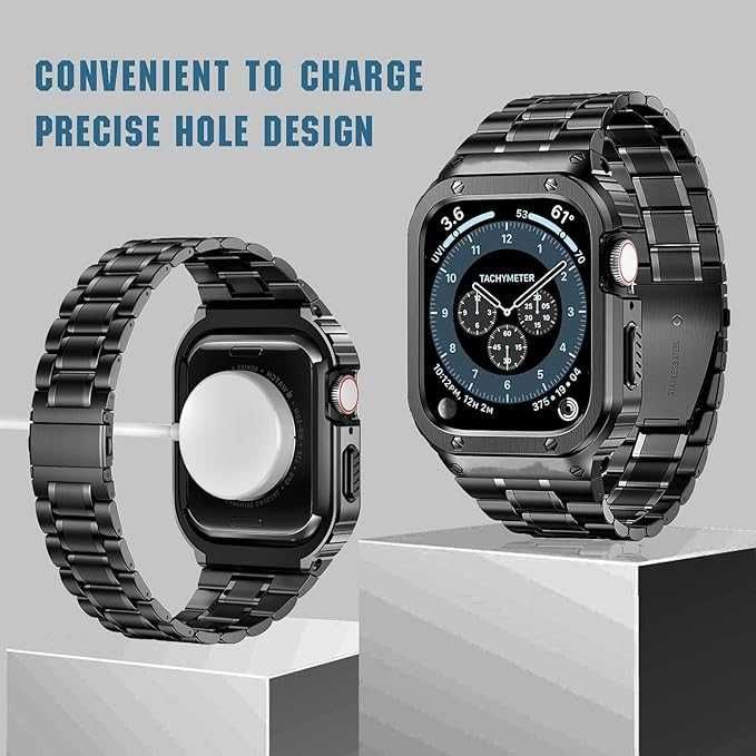 Metalowe paski MioHHR z etui kompatybilnym z paskiem Apple Watch 45 mm
