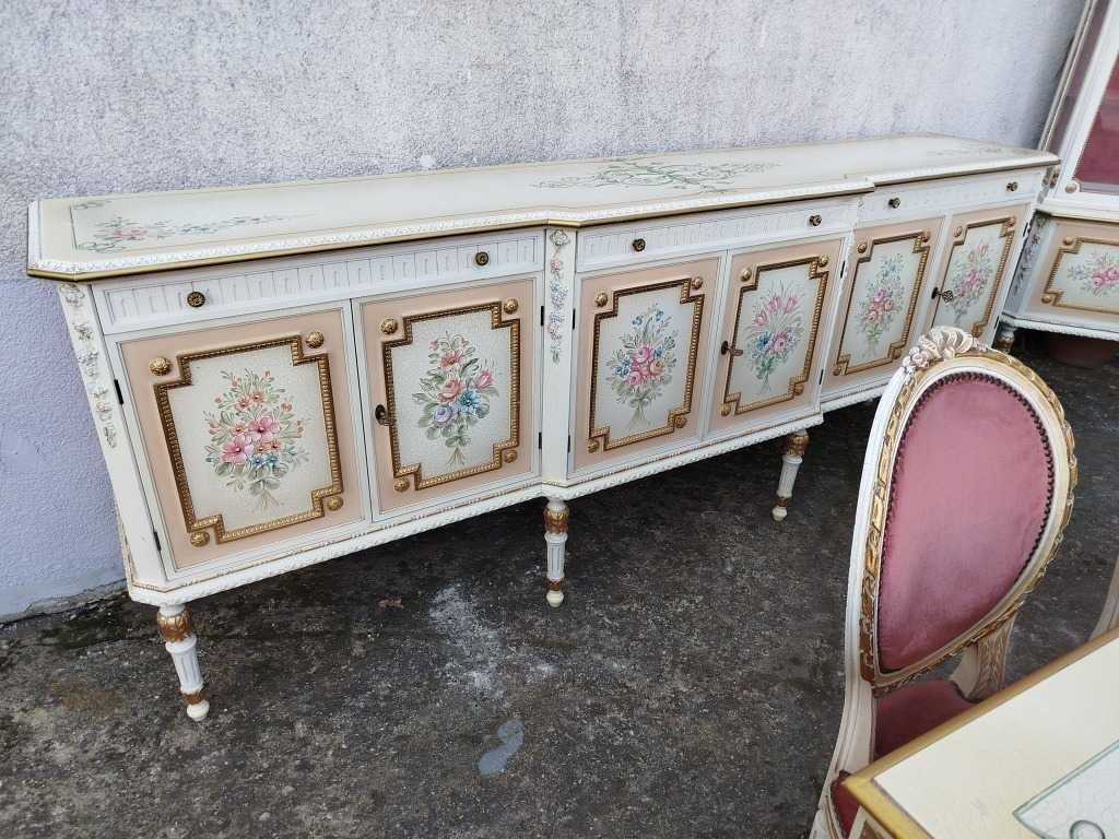Włoska jadalnia witryna komoda stół rozkładany 8 krzeseł VINTAGE