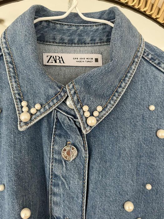 Koszula denim ze sztucznymi perłami Zara S