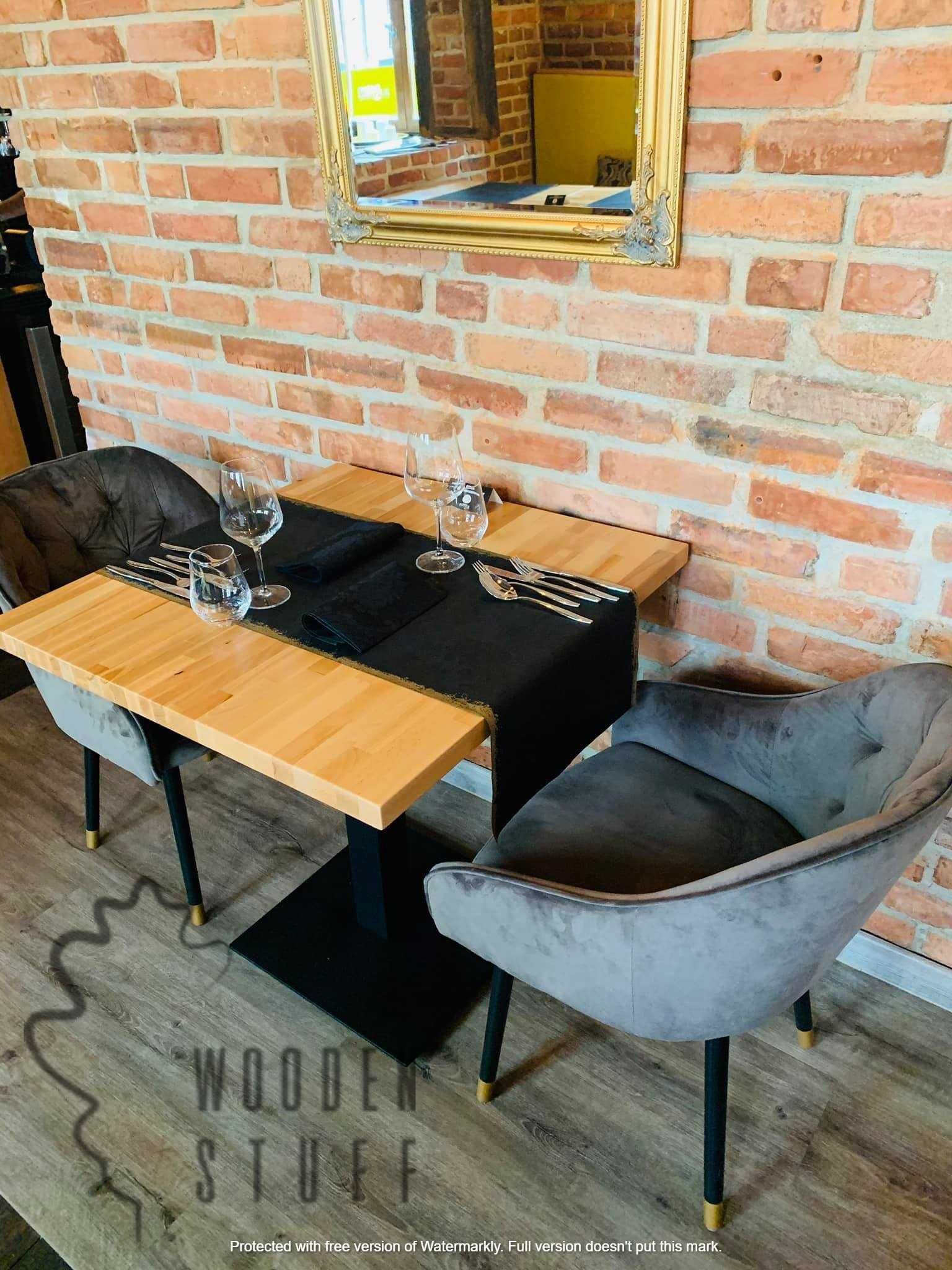 Bukowy stół na jednej nodze 60x60 metal postument do restauracji loft