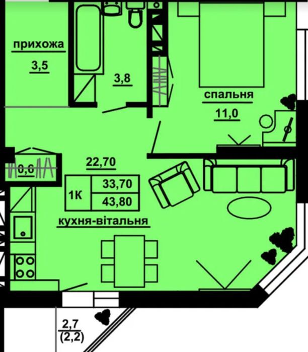 Продаж 1к квартири 44 кв. м на вул. Куліша