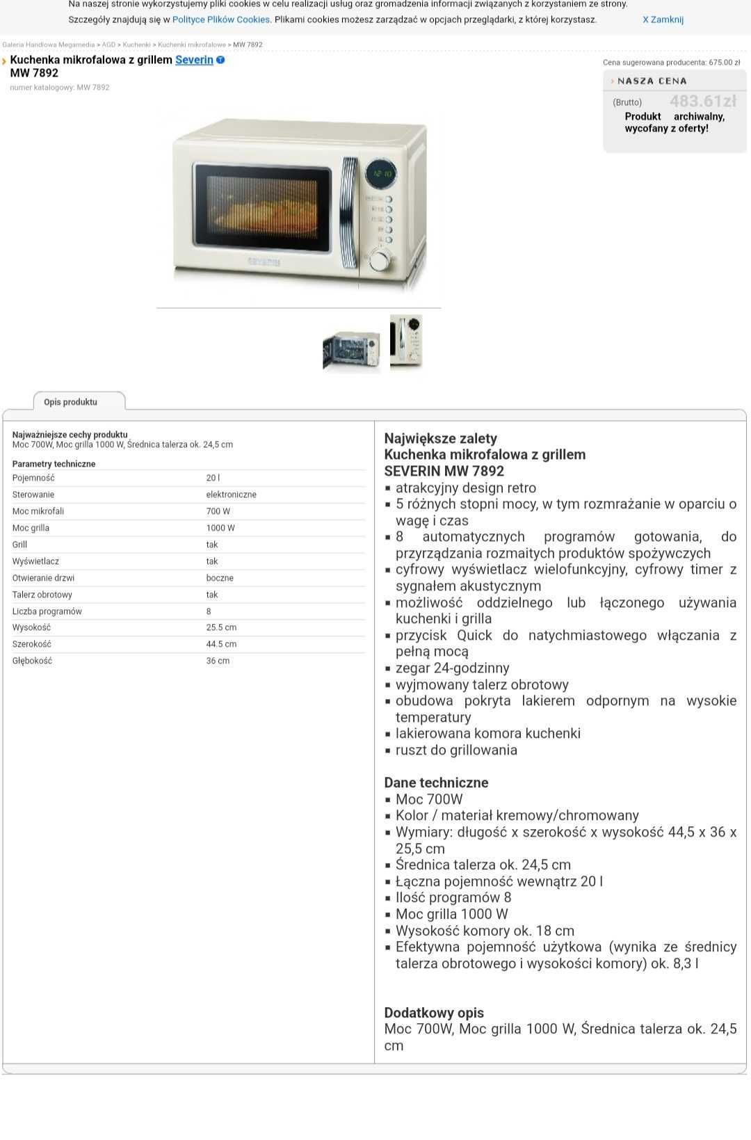 Kuchenka mikrofalowa retro vintage severin Mv7892