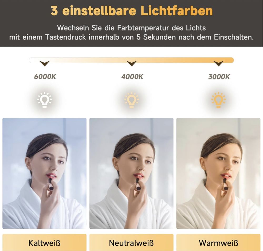 Nowe SONNI duże lustro LED do łazienki, salonu, sypialni 70x50 cm!