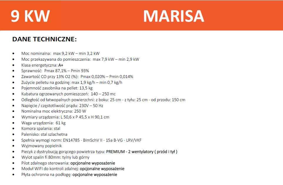 Piecyk na pellet piec Marisa 9 kW z rozprowadzeniem DGP Automatyczny