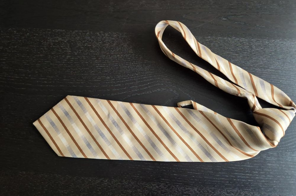 Krawat męski beżowy w paski, kremowy