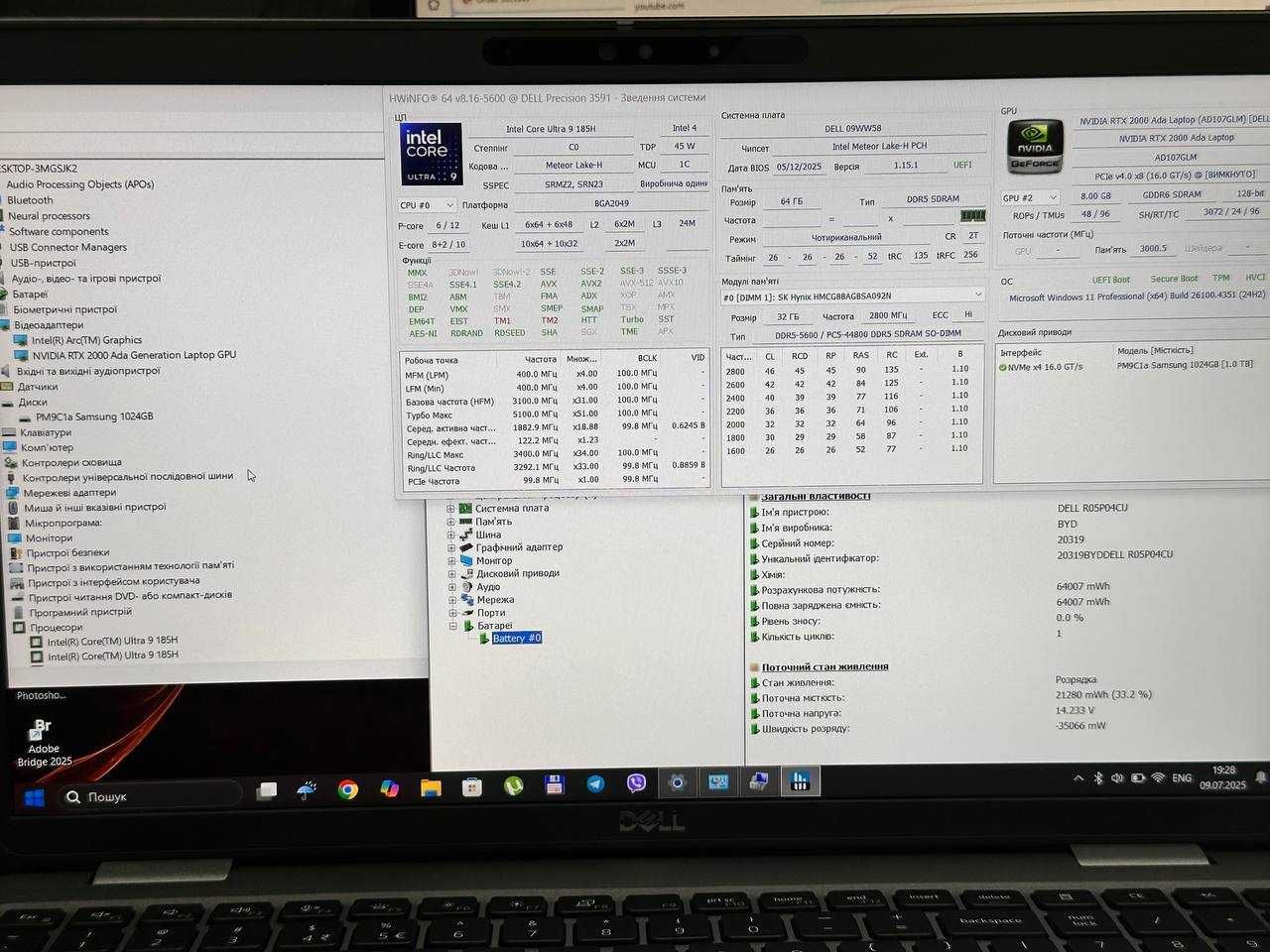 Dell Percision 3591 intel Core Ultra 9-185H/64/1Tb RTX 2000 8Gb НОВИЙ