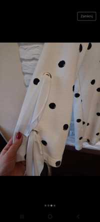 Biały sweterek ozdobny rękaw kokardki M/L