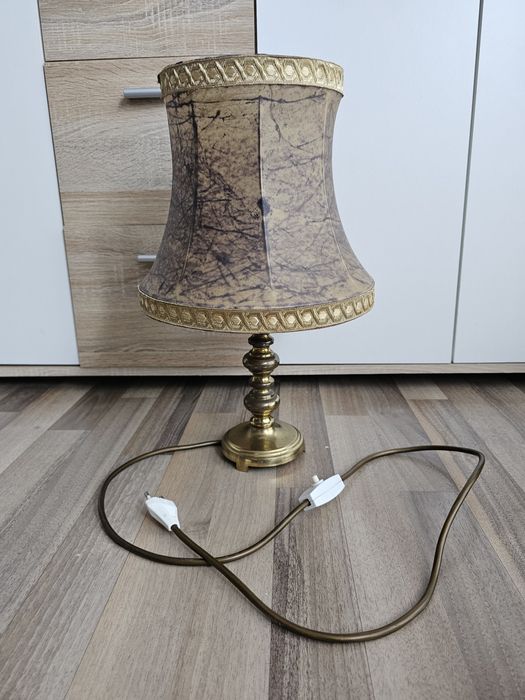 Lampa Nocna Vintage Mosiężna Skóra