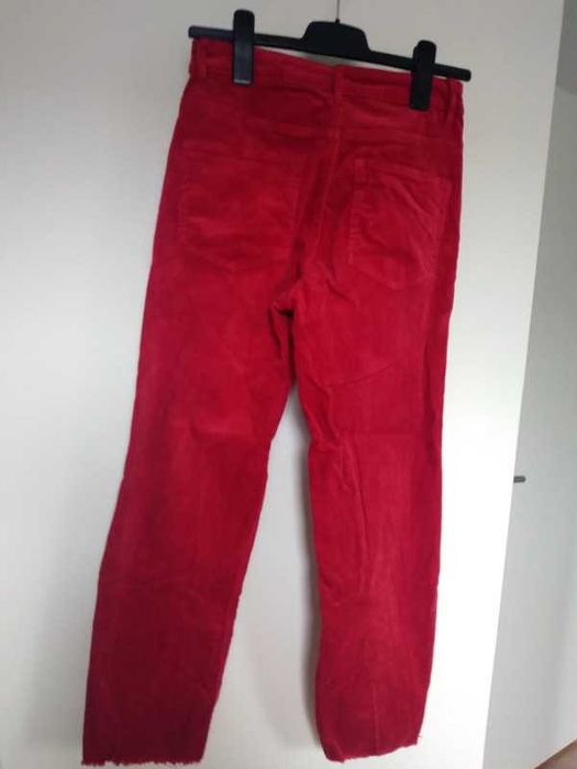 Spodnie sztruksowe proste czerwone bawełna H&M