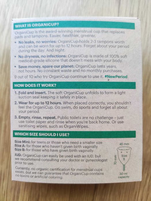 Organicup Copo Menstrual Tamanho B - NOVO E SELADO