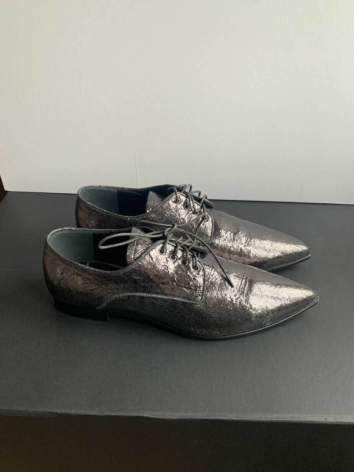 100% Autêntico Miu Miu Sapatos Pele Crackled Cinza Metálico PVP: 458€