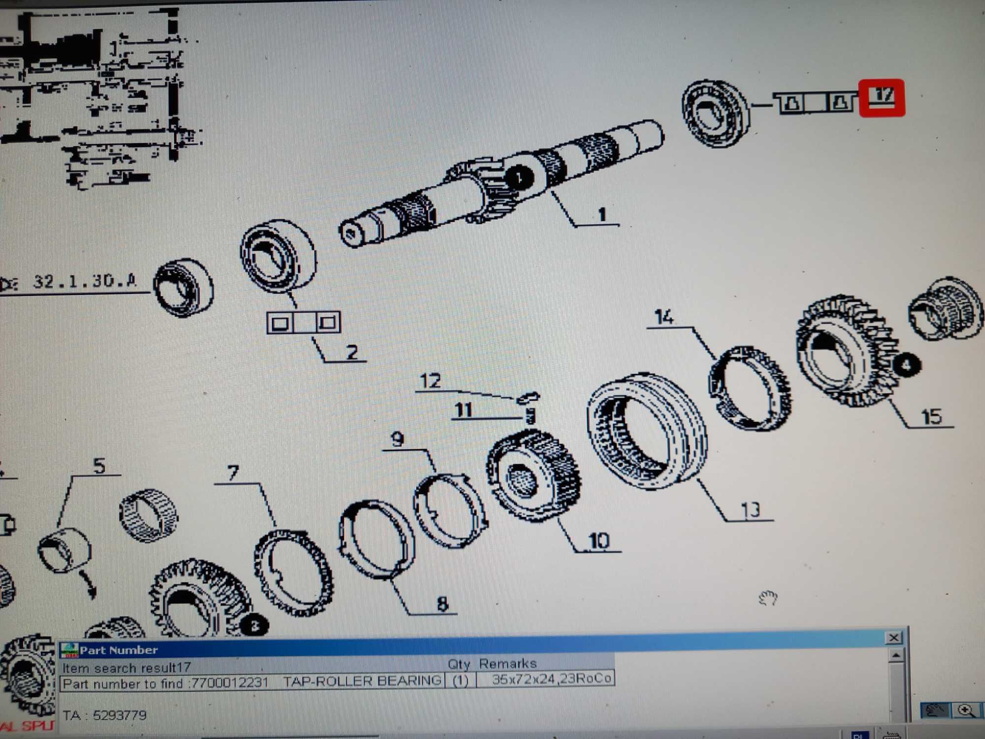 Łożysko wałka górnego skrzyni tylne RENAULT 110.54TX 35x72/80x25