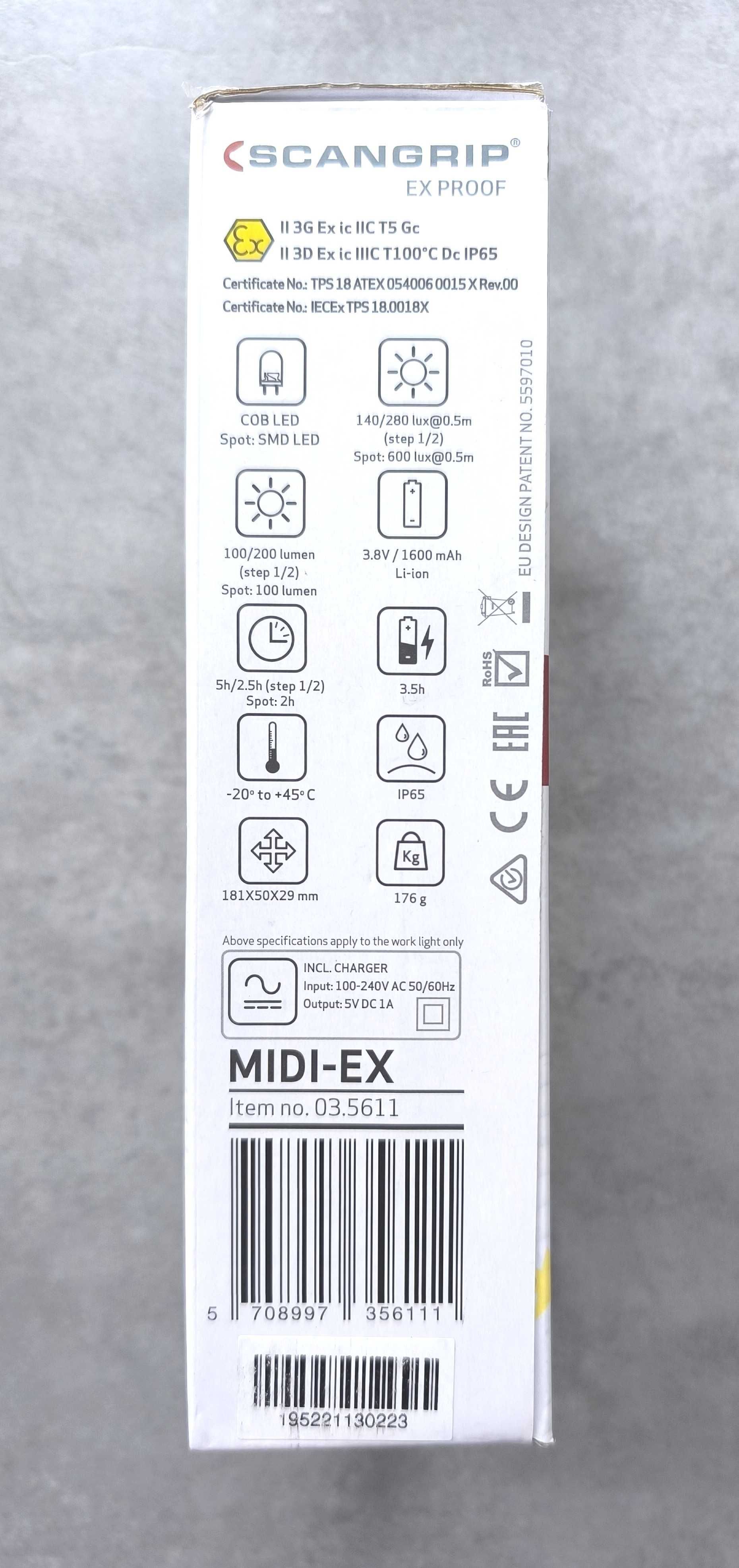 Akumulatorowa ręczna lampa SCANGRIP MIDI-EX