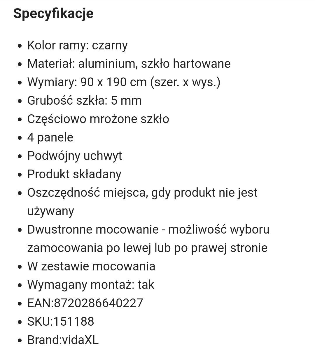 Ścianka prysznicowa składana