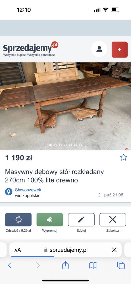 Ładny dębowy stół 120cm+ 4 dębowe krzesła