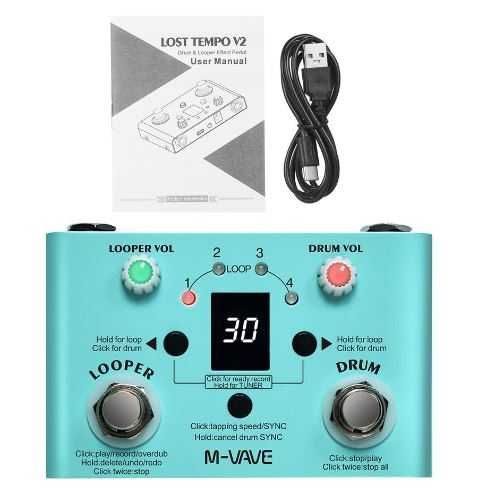 Педаль 2 в 1 Лупер+Drum машина на 30 пресетов MVAVE работает от TAPE C