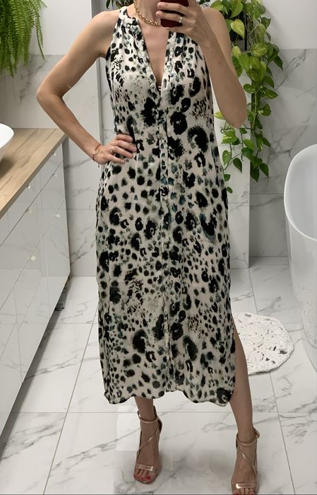 Sukienka midi zara abstrakcyjny malarski wzor panterki zara na lato 36