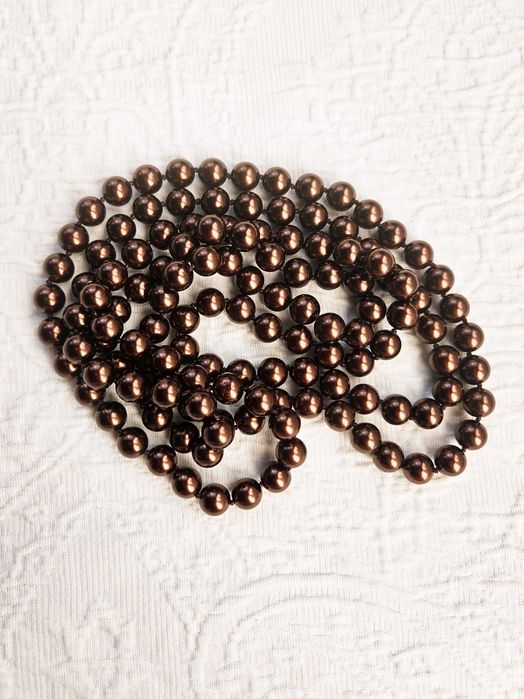 Naszyjnik perełki szklane, koraliki brązowe, długie