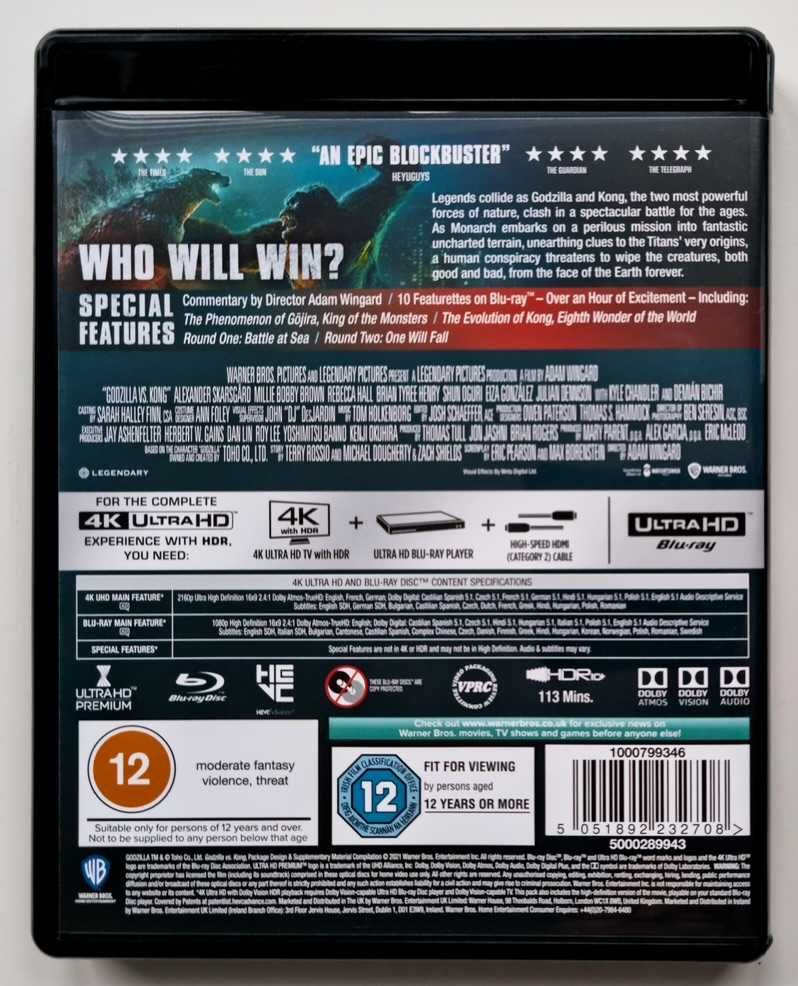 Godzilla, Kong Wyspa Czaszki, Godzilla vs Kong 4K UHD Blu-Ray PL