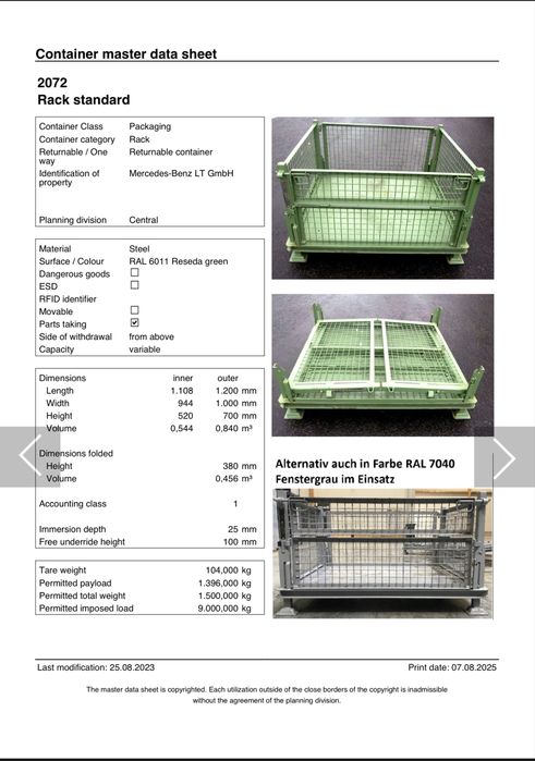Pojemnik daimler 2072 składany metalowy gitterbox skrzyniopaleta