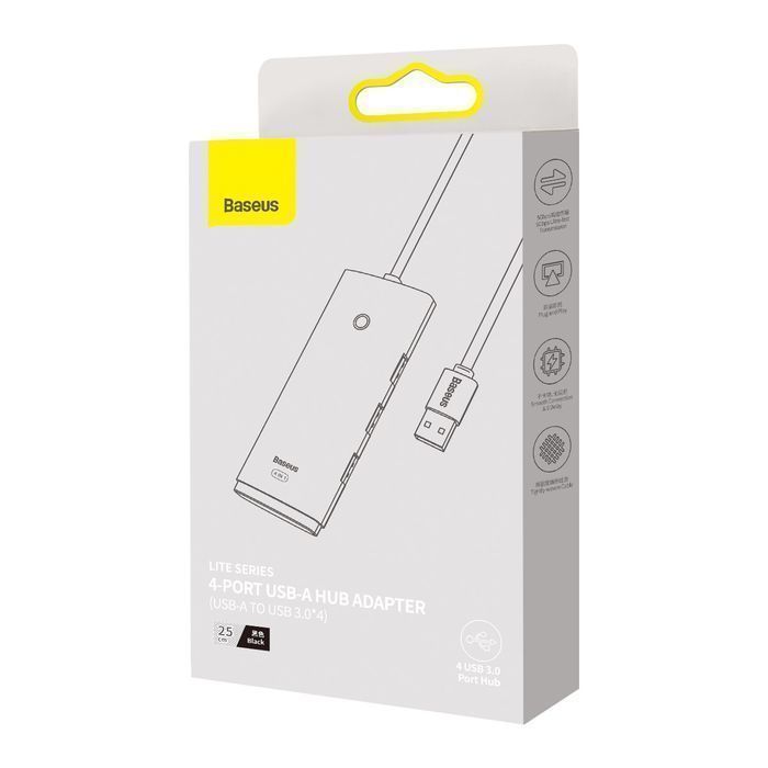 Hub USB Baseus Lite Series 4-portowy USB-A 3.0 Czarny