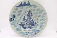 RARO Prato Porcelana Chinesa Celadon Azul Campestre e Insetos XIX