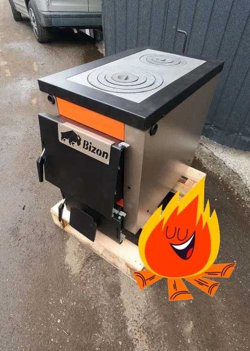 Котел твердотопливный шахтного типа котел Бизон, котел с плитой