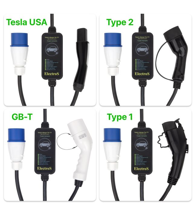Перехідник зарядне tesla type 1 ccs2 ccs1 type 2 gbt зарядка Тесла гбт