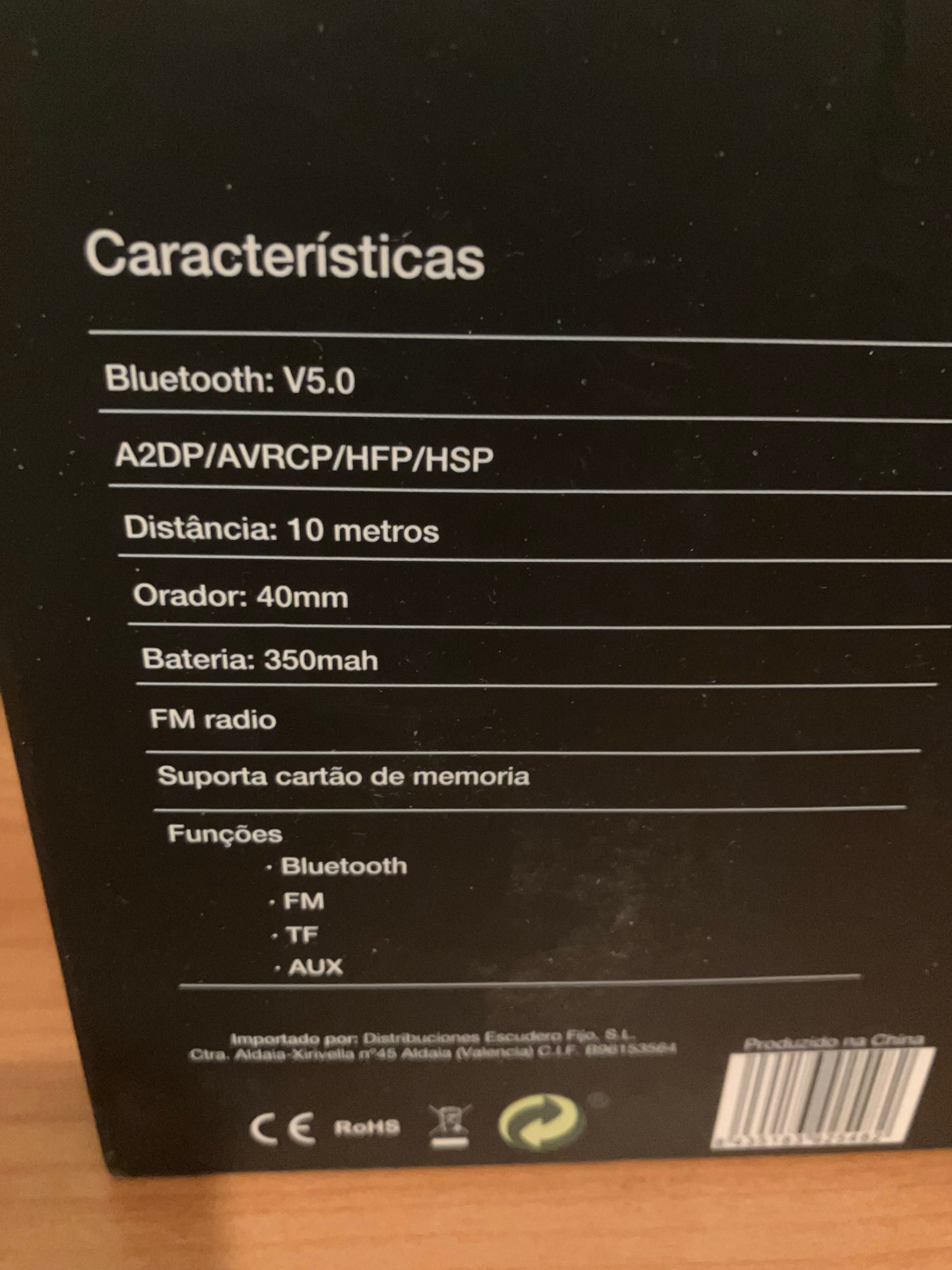 Auscultadores Bluetooth (com fio incluido) praticamente Novos na Caixa