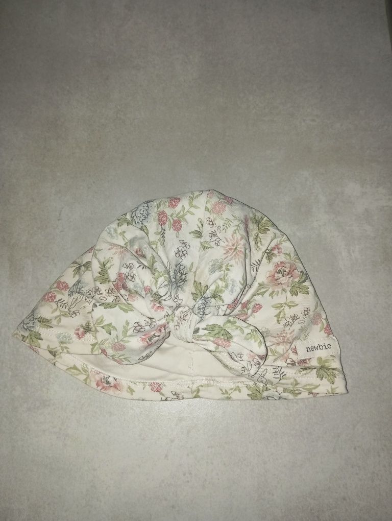Newbie cienka czapeczka turban 9-24m kwiatki
