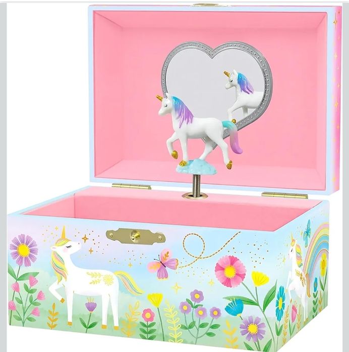 Giggle & Honey Pudełko na biżuterię z jednorożcem, szkatułka muzyczna,
