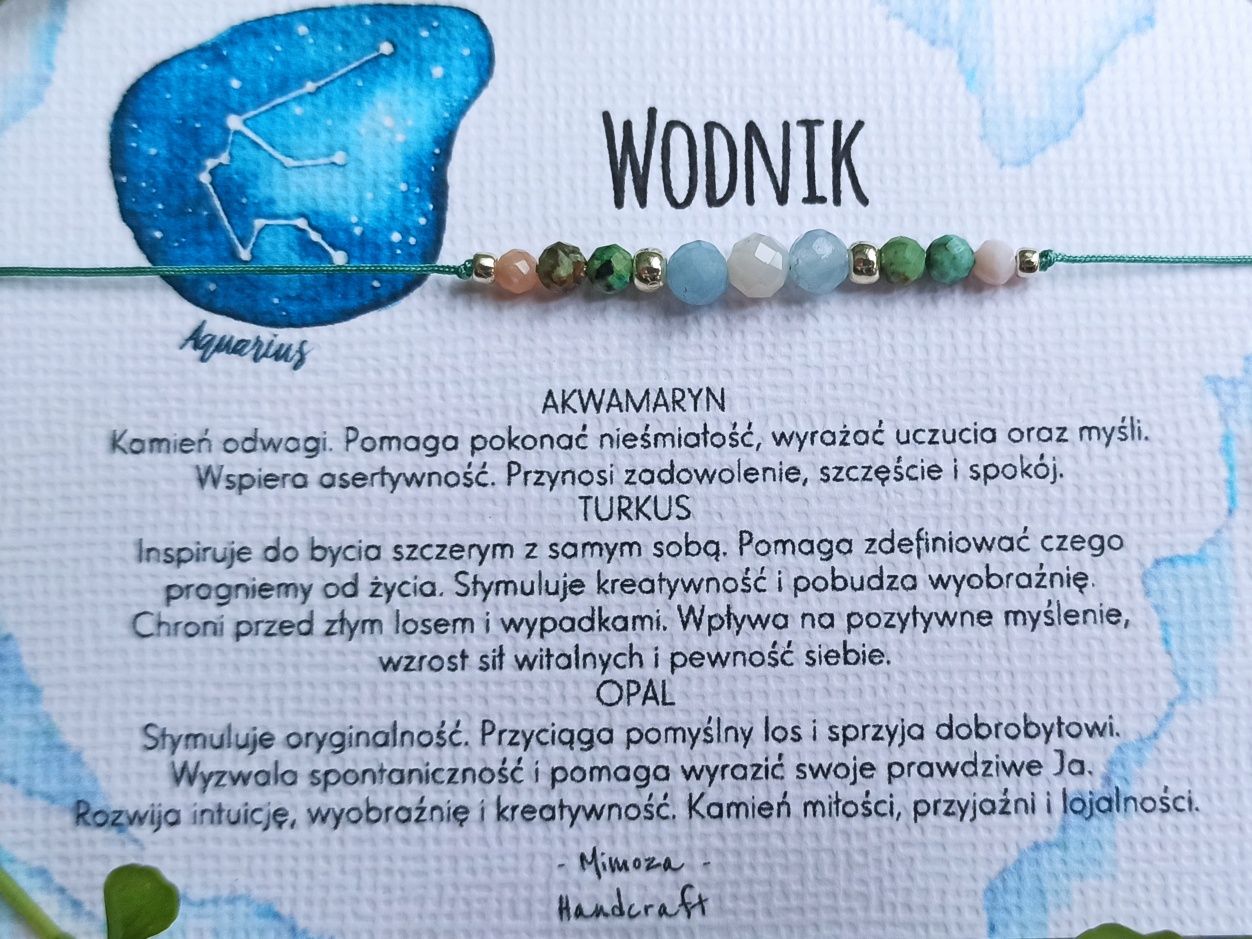 Wodnik bransoletka na szczęście, kamienie amulet