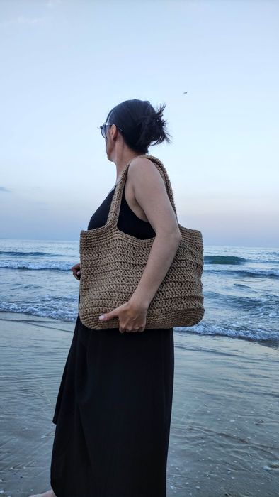 Плетена сумка шопер. Пляжна еко сумка. В'язана джутова сумка.