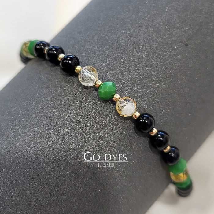 złota bransoletka na szczęcie na czarnym sznurku próba złota 585